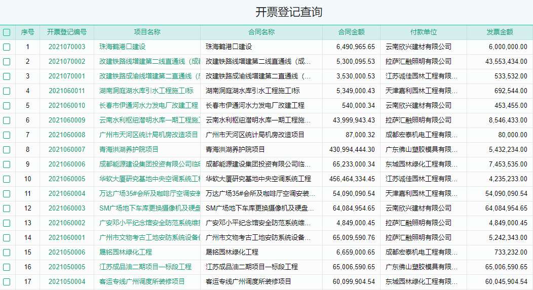 开票登记查询