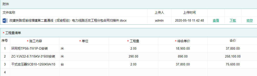 分包合同信息