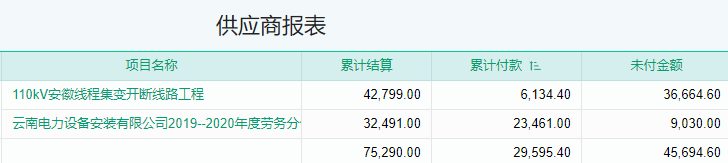 供应商报表