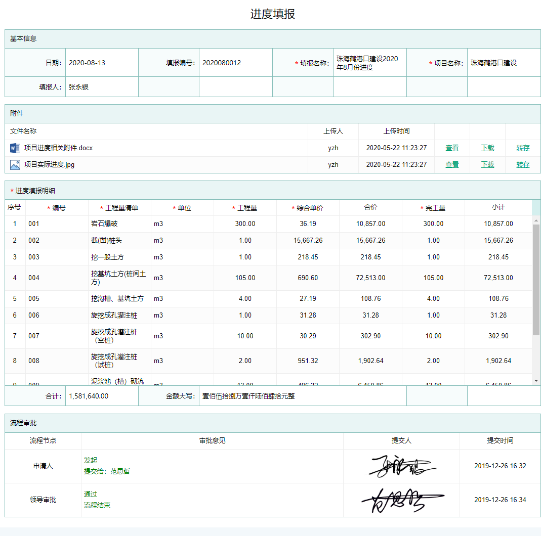 项目进度计划填报