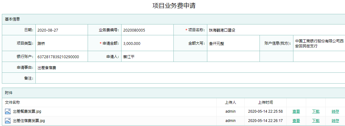 项目业务费申请