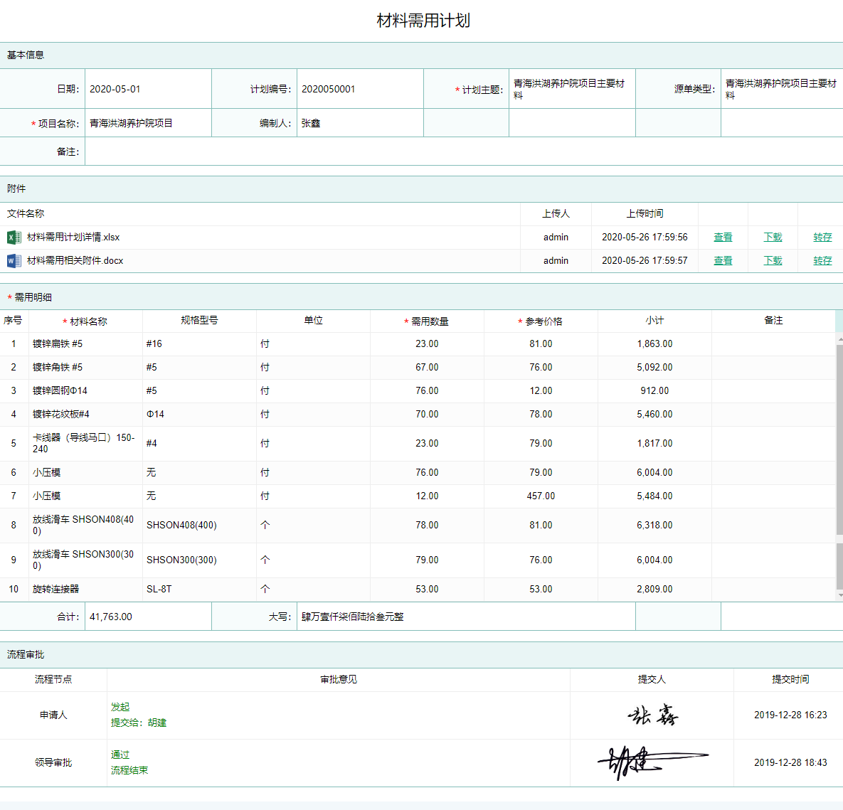 材料需用计划