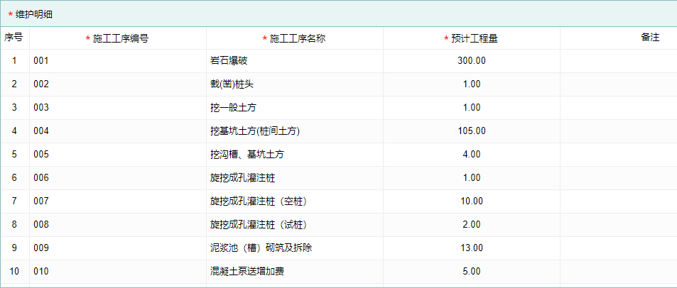 施工清单明细