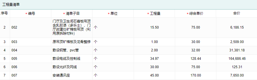 收入合同清单