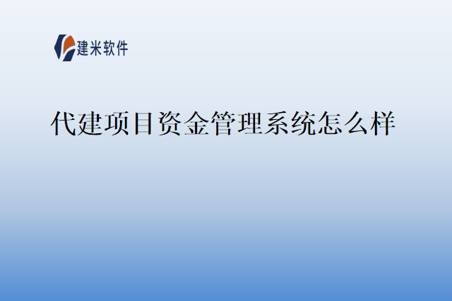代建项目资金管理系统怎么样