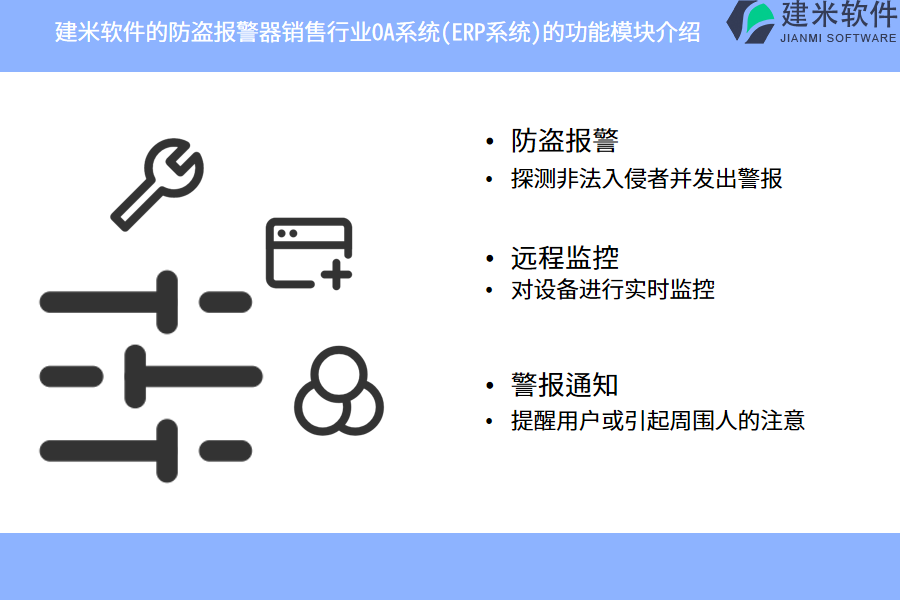 建米软件的防盗报警器销售行业OA系统(ERP系统)的功能模块介绍