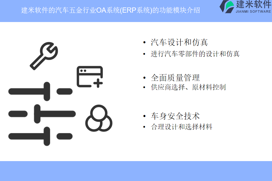 建米软件的汽车五金行业OA系统(ERP系统)的功能模块介绍