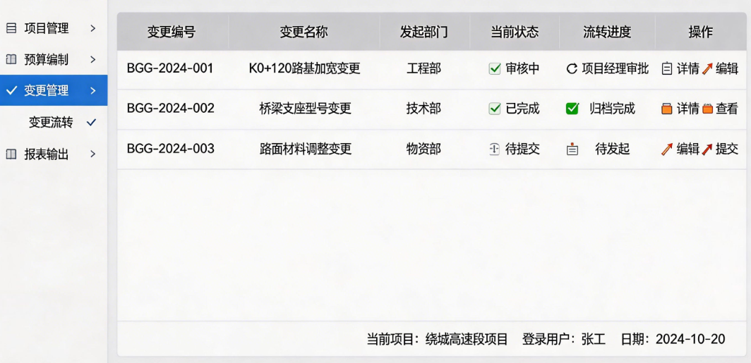纵横公路工程预算软件变更流转