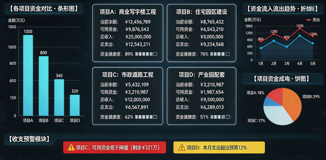 工程款记账软件多项目资金看板可视化管控