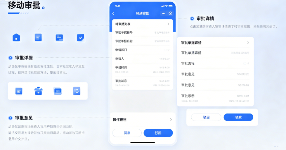 工程进销存系统移动审批界面示意