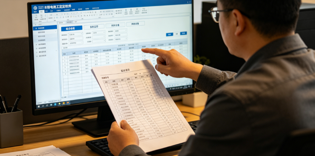 预算人员核对弱电施工定额软件中的报价资料 预算人员核对弱电施工定额软件中的报价资料