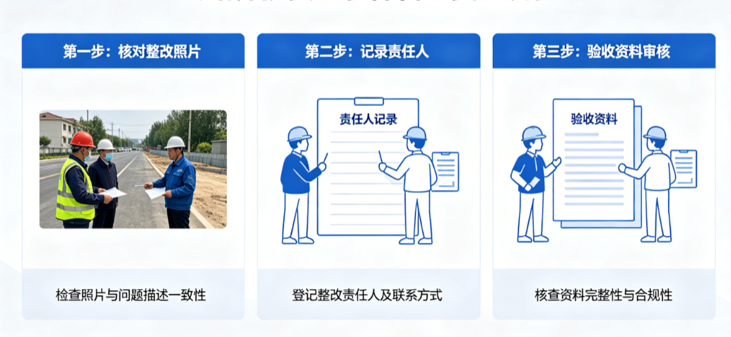 公路养护安全软件管理过程中复查人员核对整改照片、责任人记录和验收资料 公路养护安全软件管理过程中复查人员核对整改照片、责任人记录和验收资料