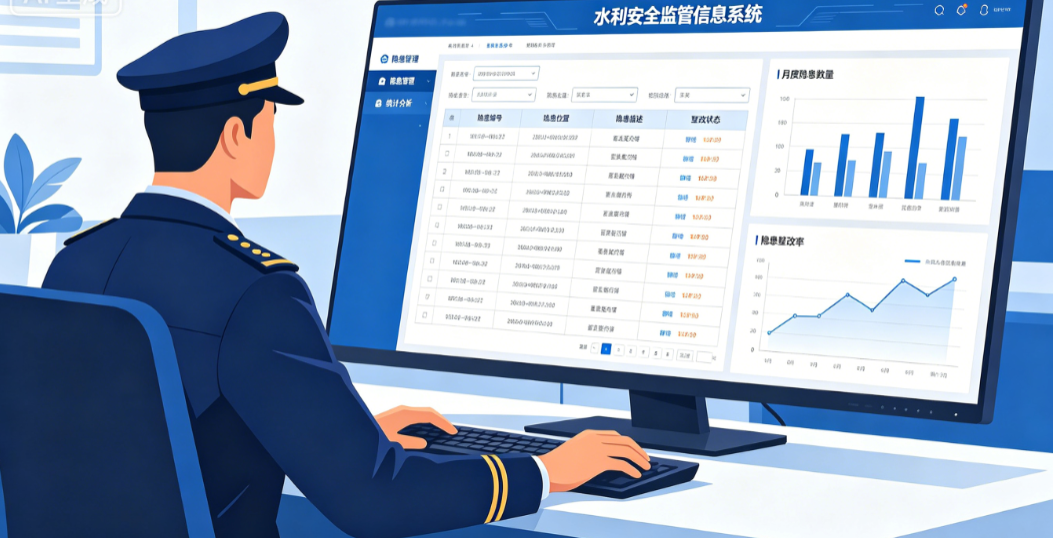 水利安全监管信息系统中管理人员查看隐患台账与统计报表进行安全分析 水利安全监管信息系统中管理人员查看隐患台账与统计报表进行安全分析