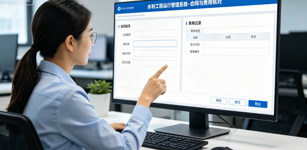 水利工程运行管理系统中采购人员核对合同和费用记录 水利工程运行管理系统中采购人员核对合同和费用记录