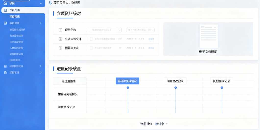 供电局技改项目管理系统的设计中项目负责人核对立项资料和进度记录