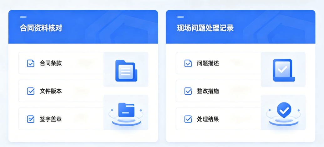 工程项目交付管理软件中资料人员核对合同资料和现场问题处理记录 工程项目交付管理软件中资料人员核对合同资料和现场问题处理记录