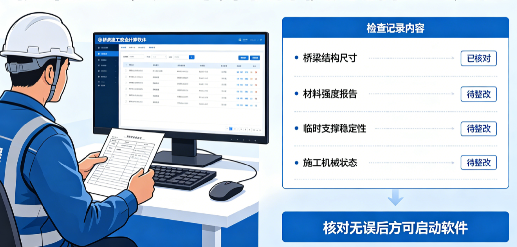 桥梁施工安全计算软件使用前安全员核对桥梁施工检查记录 桥梁施工安全计算软件使用前安全员核对桥梁施工检查记录
