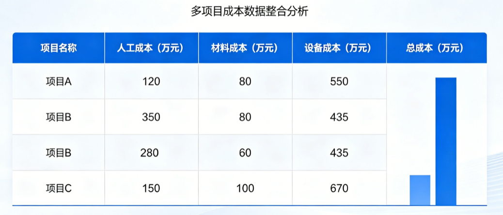水利人员造价管理系统多项目成本归集与对比报表 水利人员造价管理系统多项目成本归集与对比报表