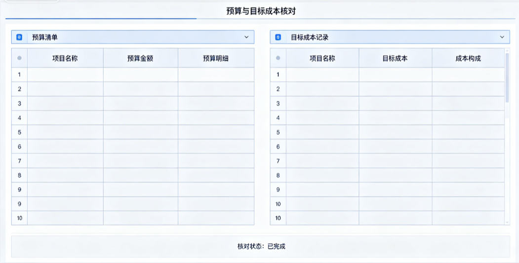 机电产品成本核算软件中项目人员核对预算清单和目标成本记录