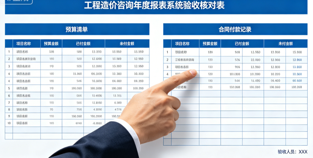工程造价咨询年度报表系统验收人员核对预算清单和合同付款记录 工程造价咨询年度报表系统验收人员核对预算清单和合同付款记录
