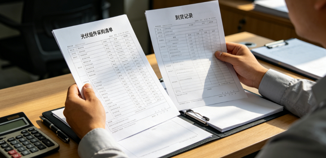 采购人员核对光伏组件采购清单与到货记录 采购人员核对光伏组件采购清单与到货记录