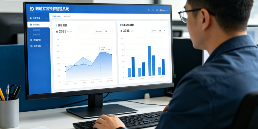 项目管理人员在暖通家装预算软件中查看签证变更与成本动态对比 项目管理人员在暖通家装预算软件中查看签证变更与成本动态对比