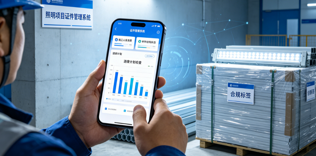 照明项目证件管理系统结合进度计划检查施工人员资质与材料合规状态的现场管理画面