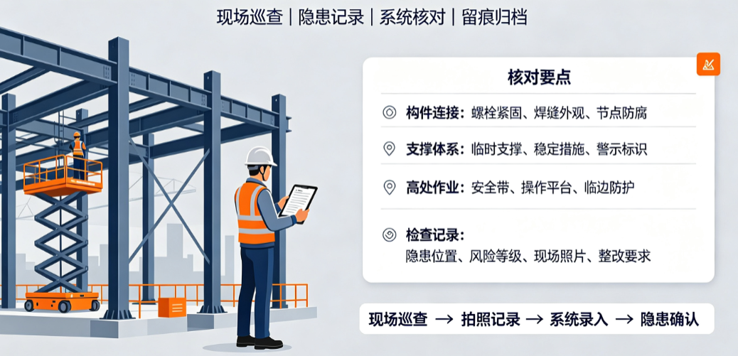 建筑企业钢结构安全管理信息系统中安全员核对钢结构现场检查记录 建筑企业钢结构安全管理信息系统中安全员核对钢结构现场检查记录