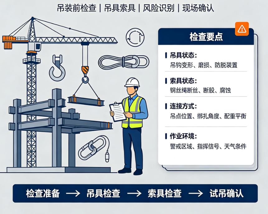 安全员在钢结构吊装施工现场检查吊具与索具的安全状态 安全员在钢结构吊装施工现场检查吊具与索具的安全状态