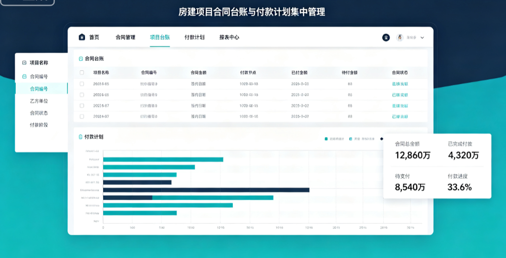 建筑合同管理系统台账：房建项目合同台账与付款计划集中管理
