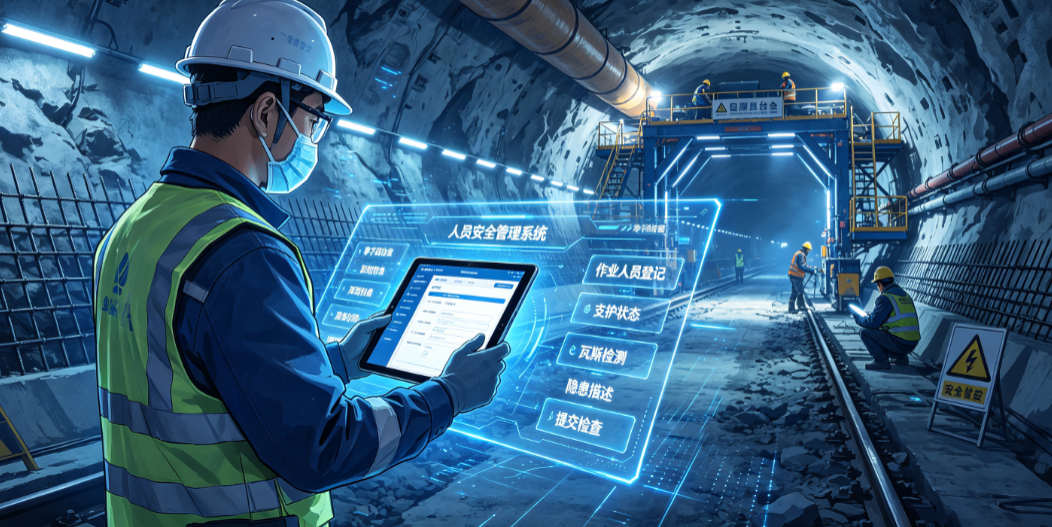 隧道施工人员安全管理系统使用场景中安全员在掌子面附近登记人员作业和现场检查情况 隧道施工人员安全管理系统使用场景中安全员在掌子面附近登记人员作业和现场检查情况