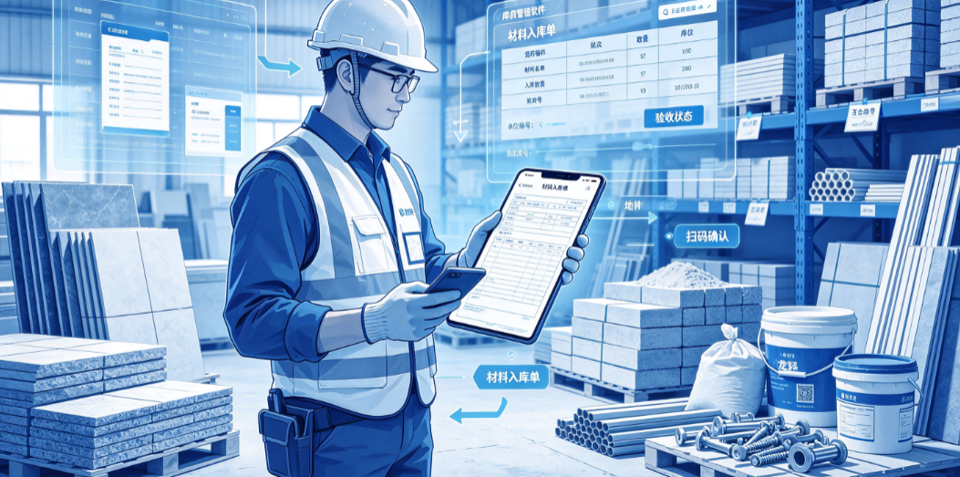 家装工程用的库房管理软件应用中仓管人员核对瓷砖辅料和材料入库单 家装工程用的库房管理软件应用中仓管人员核对瓷砖辅料和材料入库单
