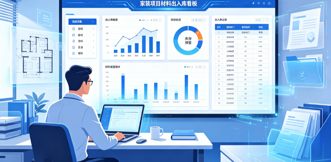 家装工程用的库房管理软件使用中企业负责人查看不同家装项目的材料出入库记录 家装工程用的库房管理软件使用中企业负责人查看不同家装项目的材料出入库记录