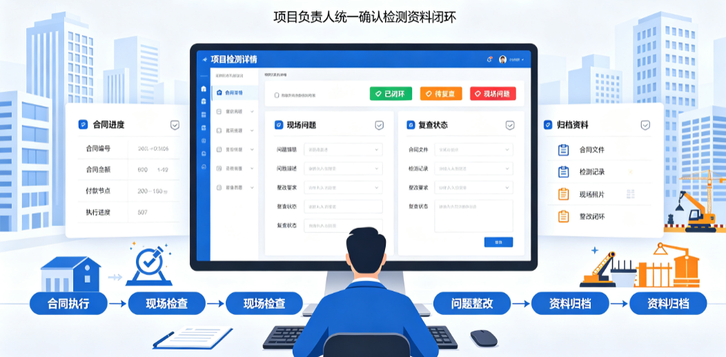 建筑工程检测信息管理系统中项目负责人核对合同进度现场问题和归档资料 建筑工程检测信息管理系统中项目负责人核对合同进度现场问题和归档资料