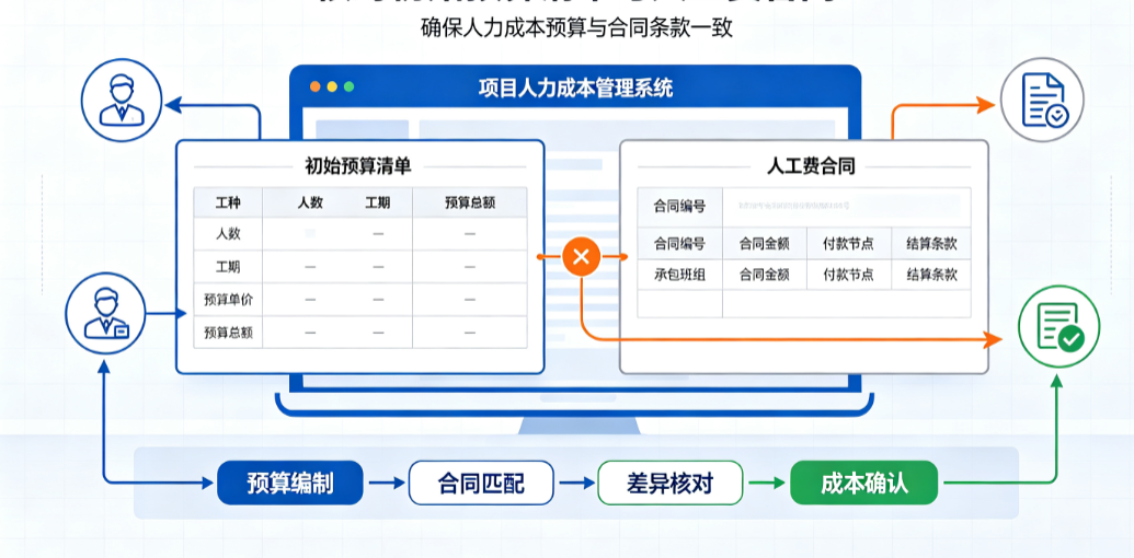 项目管理人员在电脑前核对项目人力成本管理系统的初始预算清单与人工费合同 项目管理人员在电脑前核对项目人力成本管理系统的初始预算清单与人工费合同