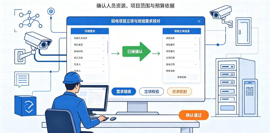 弱电项目负责人核对班组需求和项目立项信息