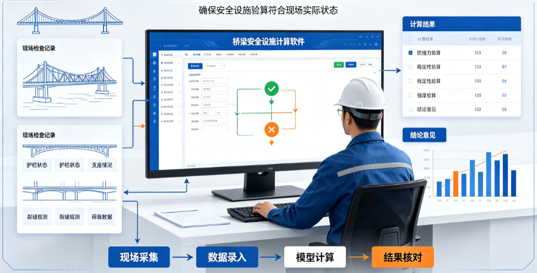 桥梁安全设施计算软件使用过程中技术人员核对计算结果与现场检查记录