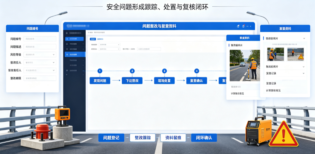 桥梁安全设施计算软件相关流程中安全员查看问题整改和复查资料