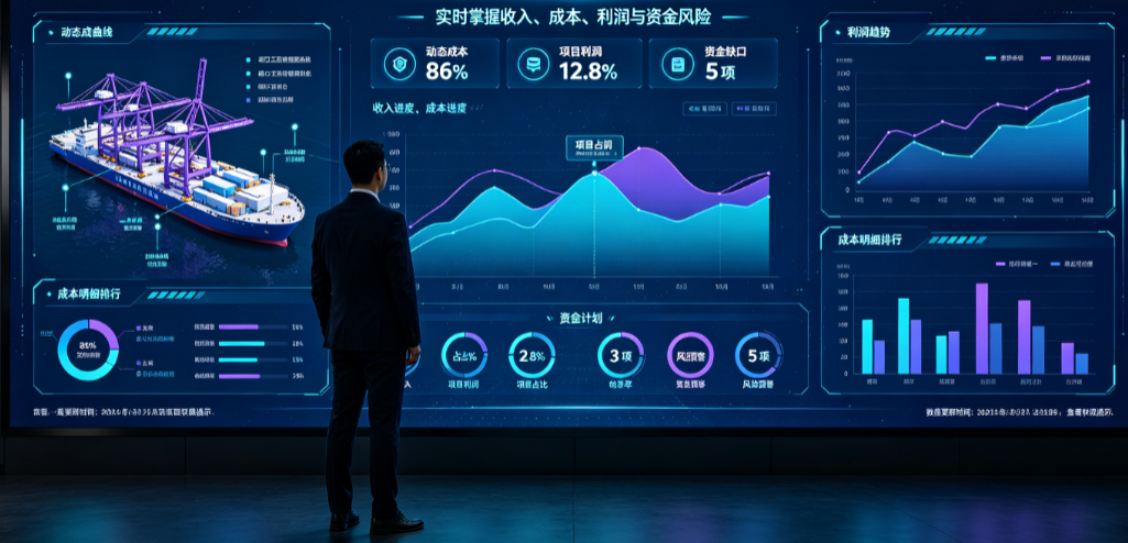 港口工程成本管理系统中项目负责人查看动态成本和项目利润数据"