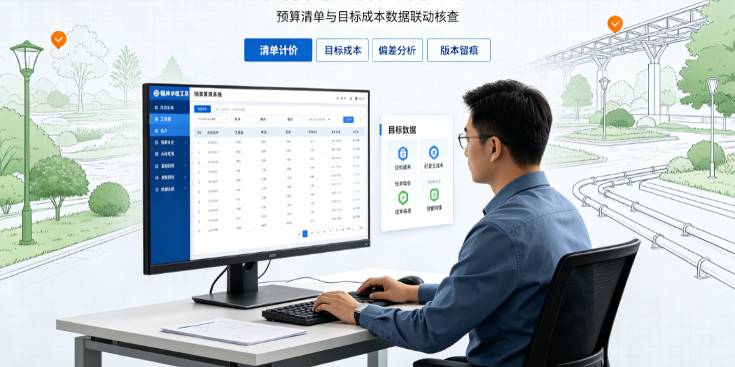 预算人员核对园林水电工程预算清单与目标成本数据