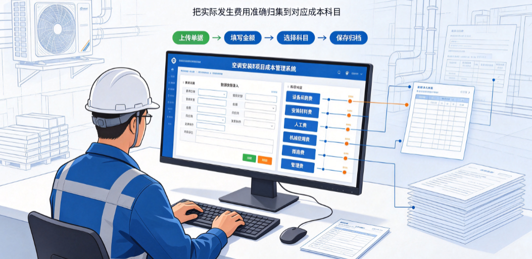 空调安装项目成本数据录入与科目对应 空调安装项目成本数据录入与科目对应