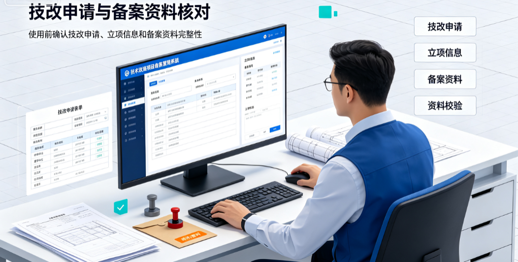技术改造项目备案管理系统使用前项目负责人核对技改申请、立项信息和备案资料