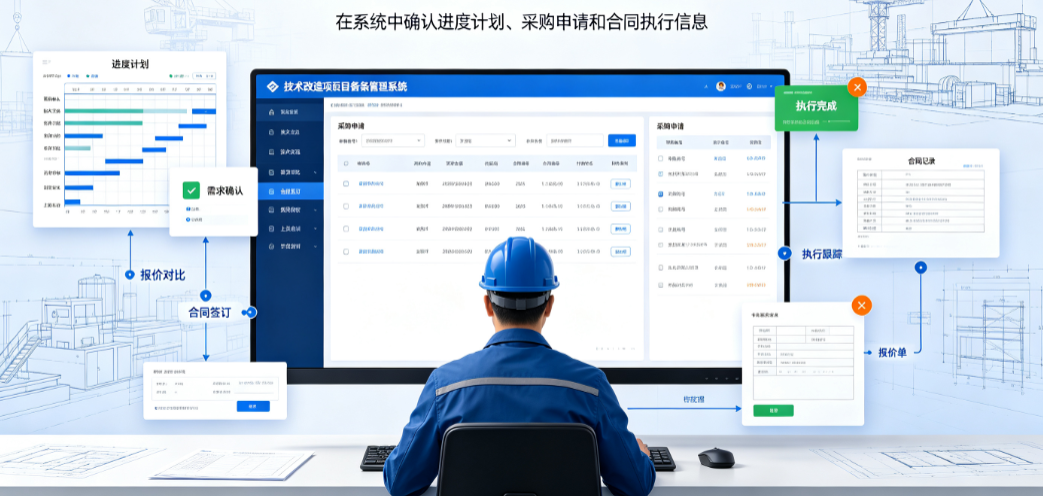 技术改造项目备案管理系统选型时采购人员核对进度计划、采购申请和合同记录