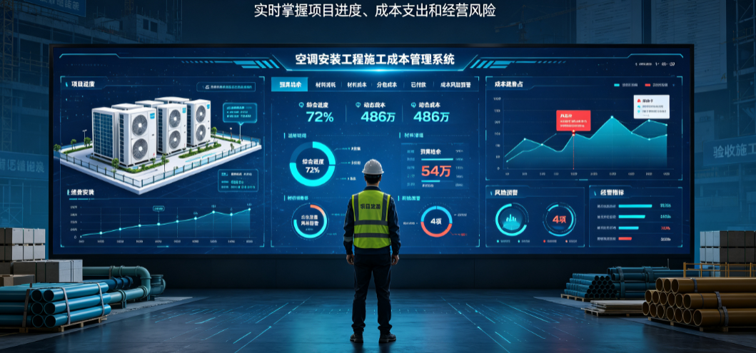 项目经理在空调安装工程施工成本管理系统中查看项目经营看板与动态成本