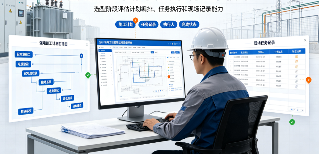 强电工程管理软件选型过程中项目经理核对强电施工计划和现场任务记录