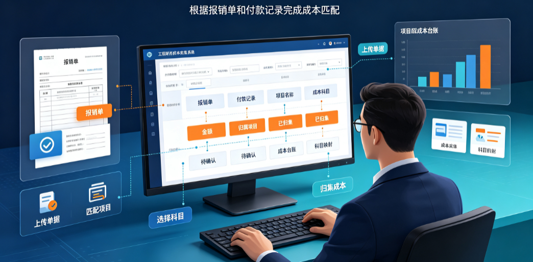 财务人员根据报销单和付款记录,在系统中归集各项目成本到对应科目 财务人员根据报销单和付款记录,在系统中归集各项目成本到对应科目