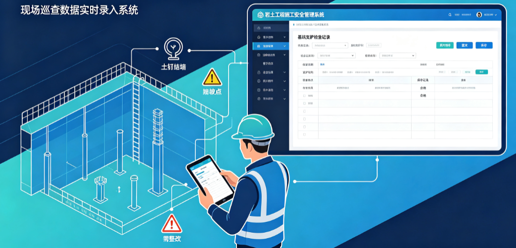 岩土工程施工安全管理系统中安全员登记基坑支护检查记录