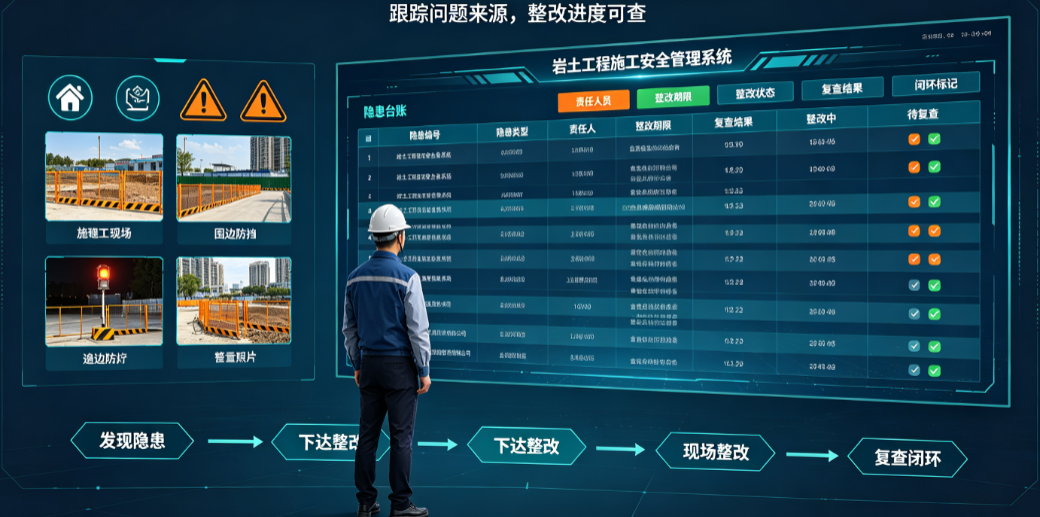 岩土工程施工安全管理系统中项目负责人查看隐患台账和整改状态