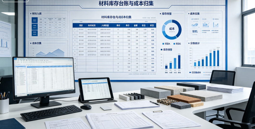材料库存台账与多项目成本归集示意 材料库存台账与多项目成本归集示意