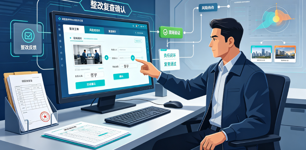 项目负责人在系统中查看整改反馈并完成复查确认 项目负责人在系统中查看整改反馈并完成复查确认